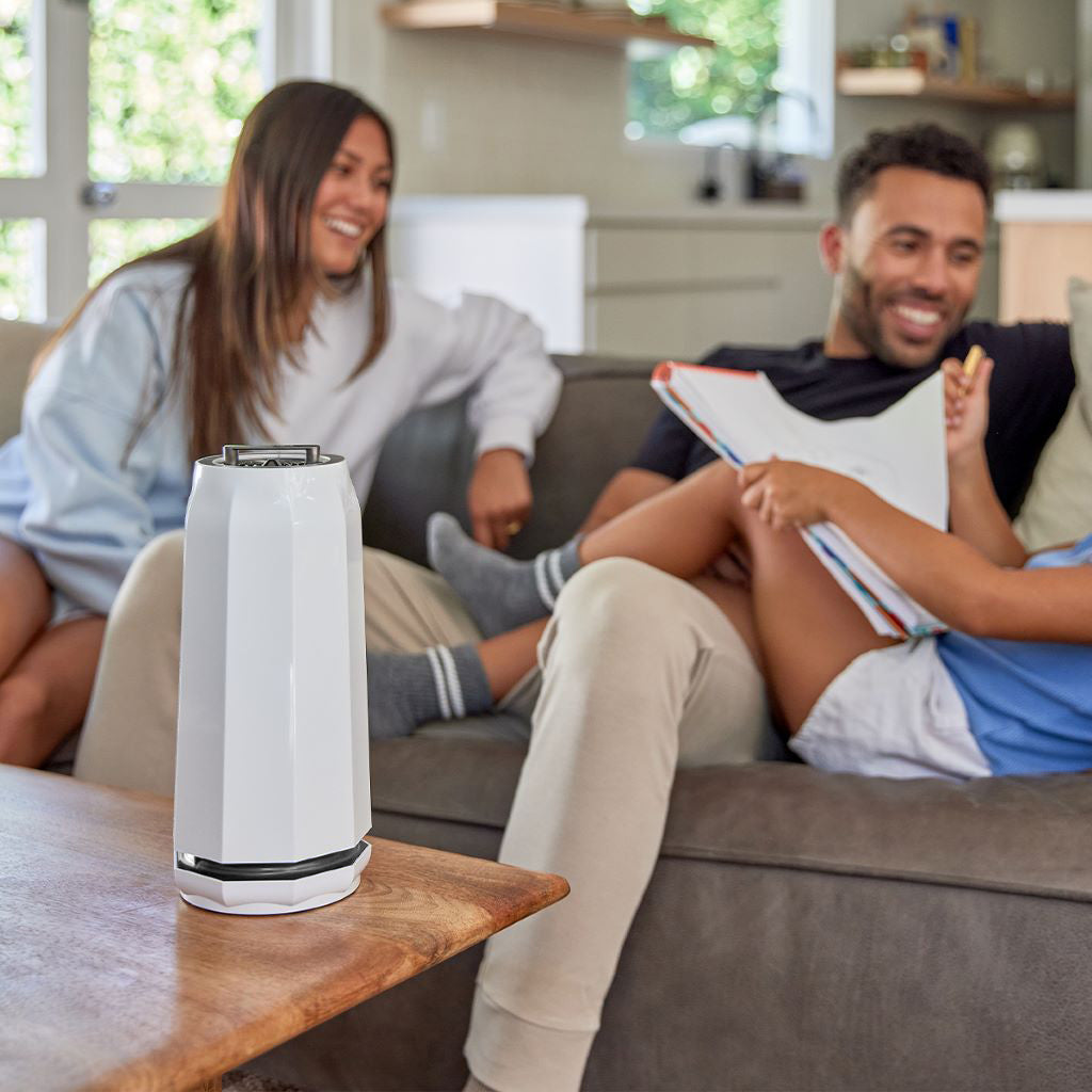 Puraclenz Photon air purifier emitting ions to deactivate airborne mold spores and reduce indoor pollutants