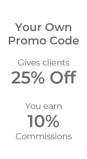 Puraclenz affiliates use their own promo code to give clients 25% off and receive a 10% commission